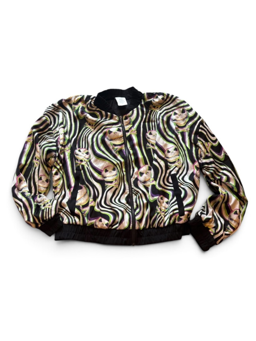 Disney Womens Bomber Jacket Medium Jack Skellington Psychedelic Full Zip Bomber